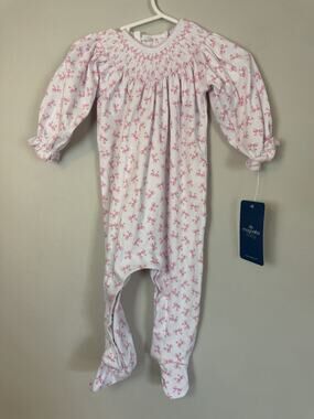 Magnolia Baby Smocked Bishop Style Long Sleeve Bow Romper 6 Months NWT $62